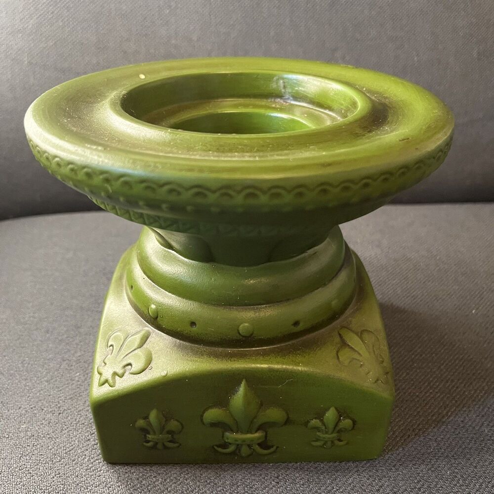 Vintage Green Pillar Candle Holder Boho Parma Embossed Chunky 70s Decor Xmas - Picture 8 of 10